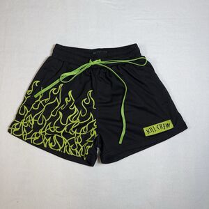 Kill Crew Shorts Mens Medium Black Neon Green Flame Mesh Athletic Gym Streetwear